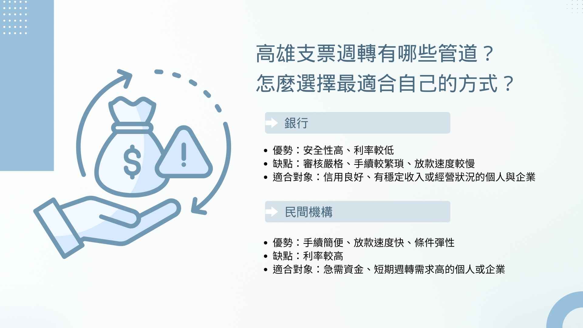 高雄支票週轉有哪些管道？怎麼選擇最適合自己的方式？